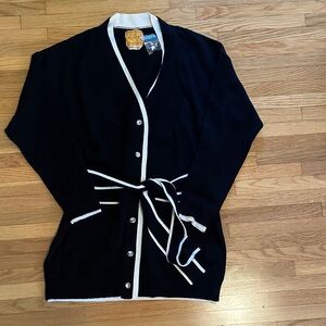 NWT Classic Black Cardigan with White Trim